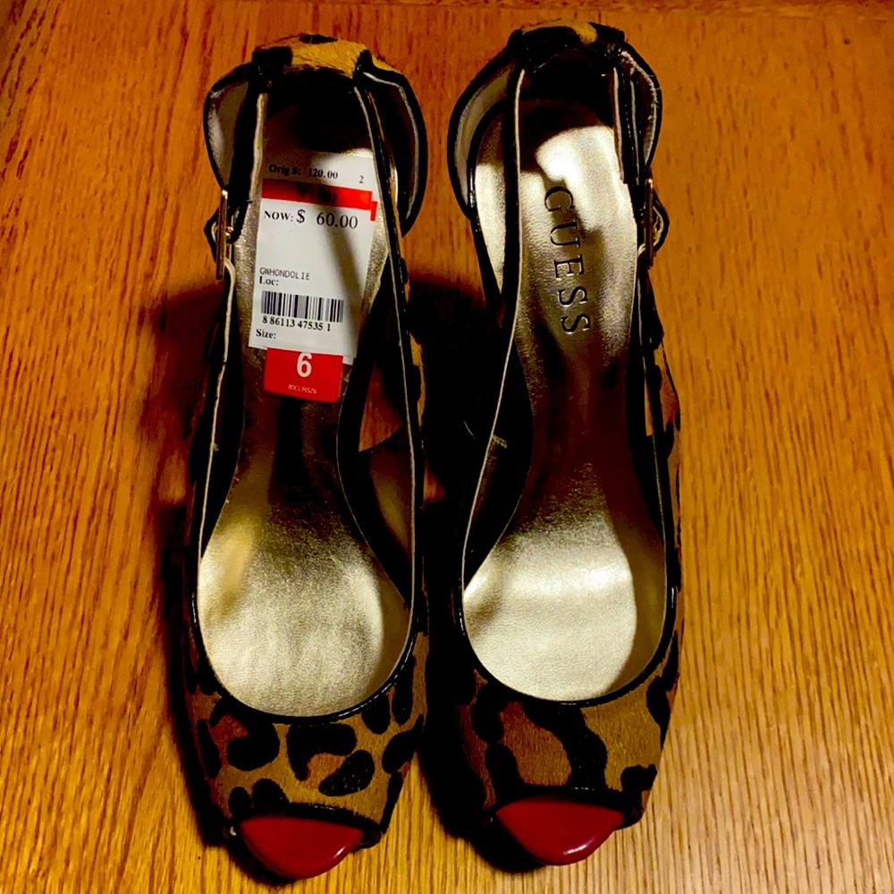 Leopard and red patent platform heels.